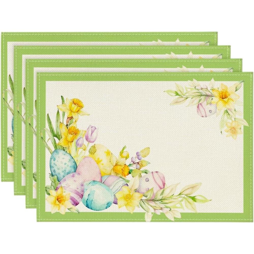image:imageArtoid Mode Blue Bunny Eggs Flowers Leaves Easter Placemats Set of 4 12x18 Inch Seasonal Spring Holiday Table Mats for Party Kitchen Dining DecorationGreen