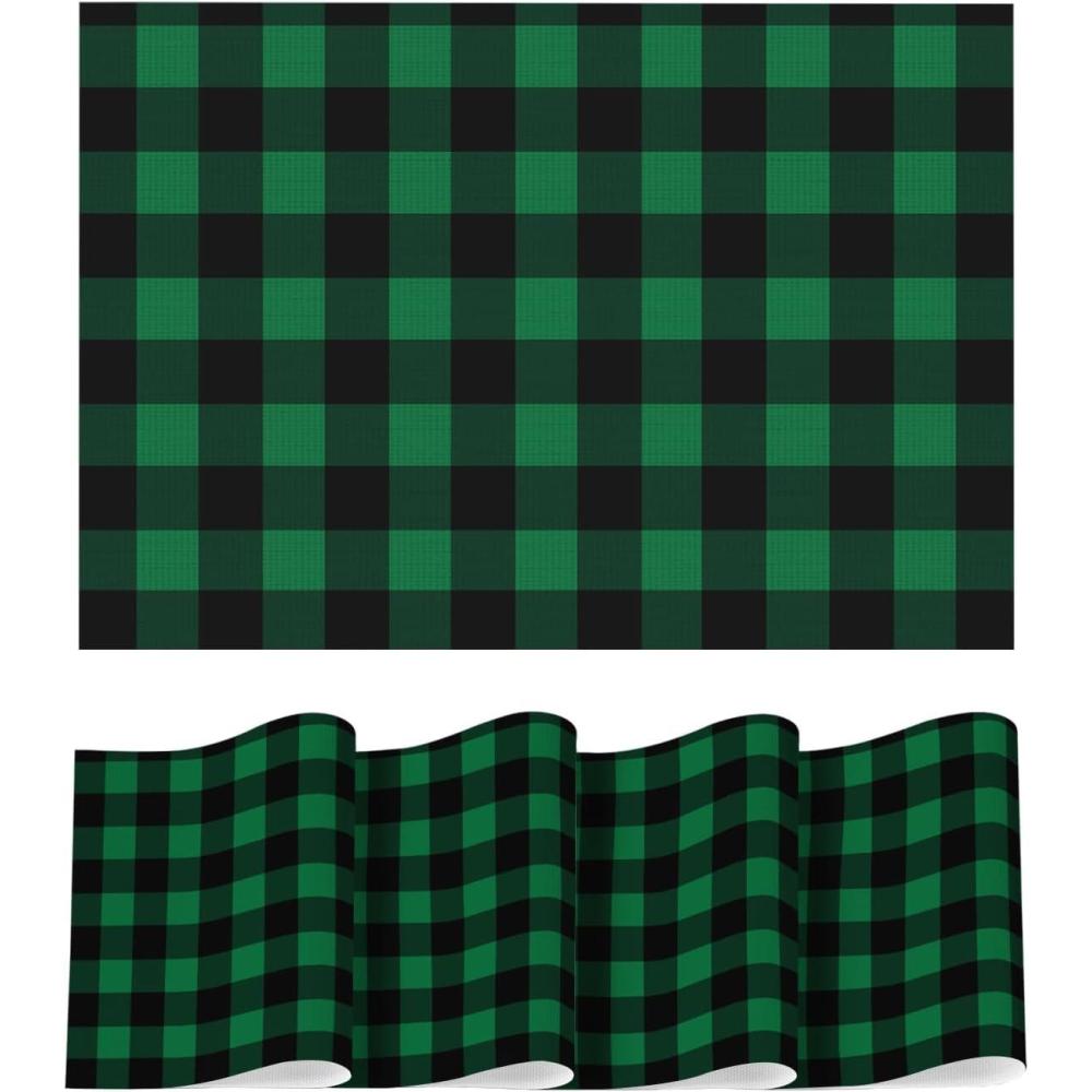 image:imageArtoid Mode Buffalo Plaid Vinyl Placemats Set of 4 12x18 Inch Washable NonSlip Heat Resistant Plastic Place Mats for Party Dining Table YellowWhiteBlackGreen