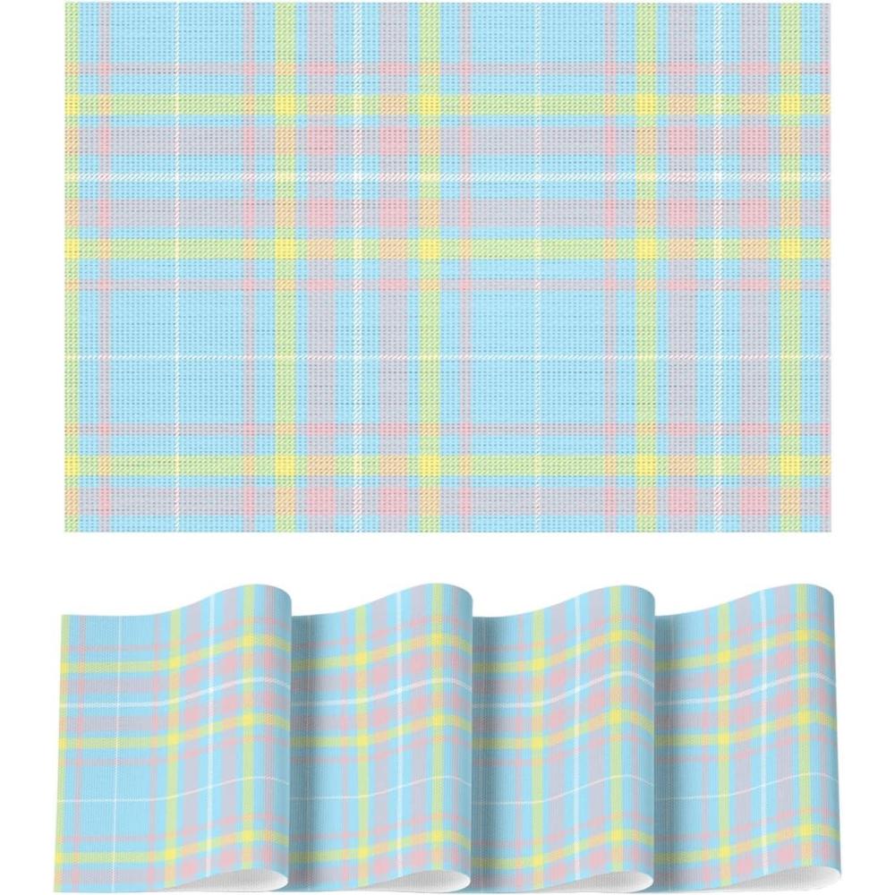 image:imageArtoid Mode Buffalo Plaid Vinyl Placemats Set of 4 12x18 Inch Washable NonSlip Heat Resistant Plastic Place Mats for Party Dining Table YellowWhiteBlue