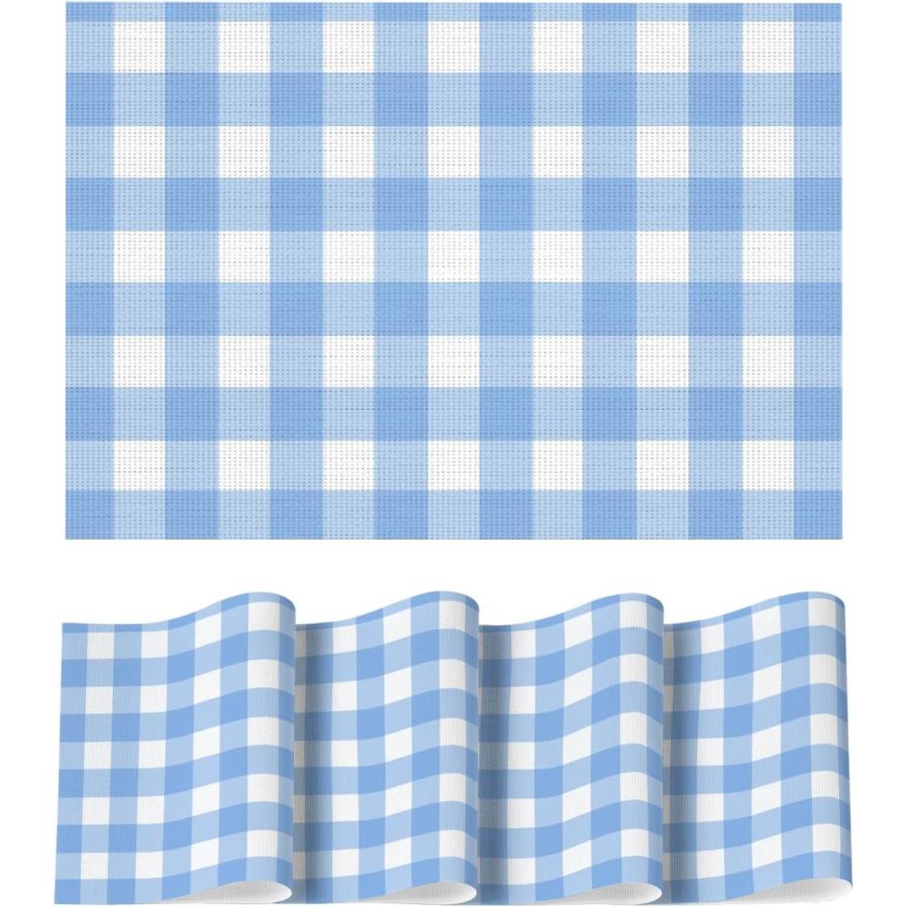image:imageArtoid Mode Buffalo Plaid Vinyl Placemats Set of 4 12x18 Inch Washable NonSlip Heat Resistant Plastic Place Mats for Party Dining Table YellowWhiteBlueWhite
