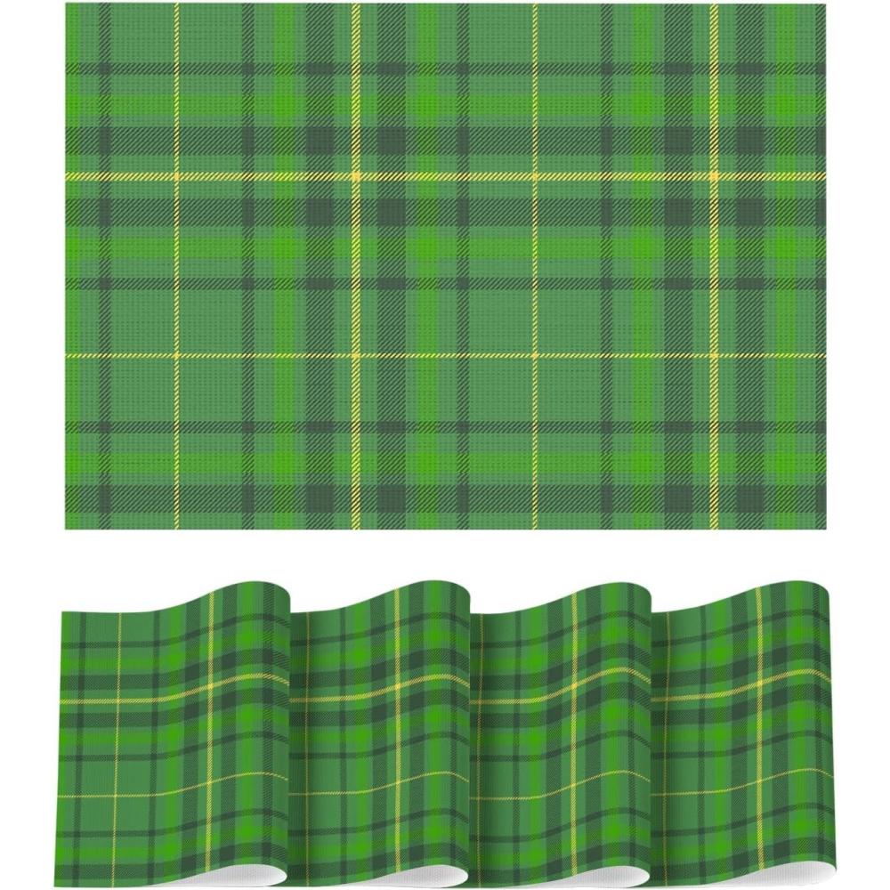 image:imageArtoid Mode Buffalo Plaid Vinyl Placemats Set of 4 12x18 Inch Washable NonSlip Heat Resistant Plastic Place Mats for Party Dining Table YellowWhiteGreen