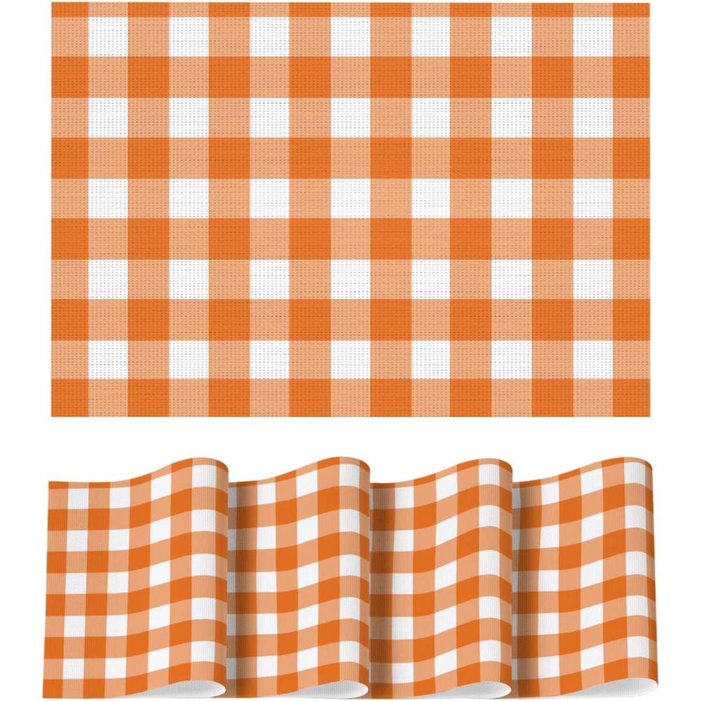 image:imageArtoid Mode Buffalo Plaid Vinyl Placemats Set of 4 12x18 Inch Washable NonSlip Heat Resistant Plastic Place Mats for Party Dining Table YellowWhiteOrangeWhite