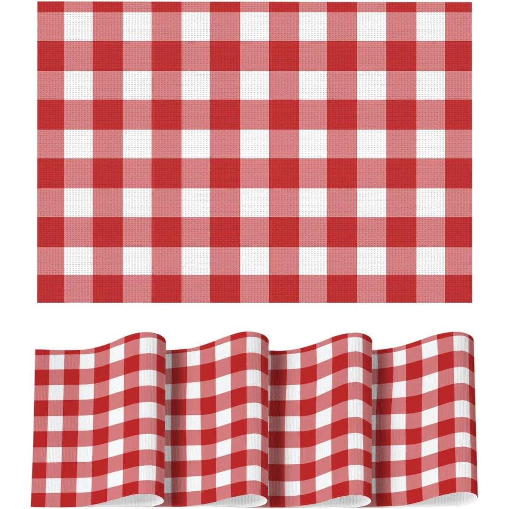image:imageArtoid Mode Buffalo Plaid Vinyl Placemats Set of 4 12x18 Inch Washable NonSlip Heat Resistant Plastic Place Mats for Party Dining Table YellowWhiteRedWhite