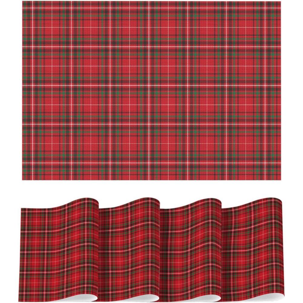 image:imageArtoid Mode Buffalo Plaid Vinyl Placemats Set of 4 12x18 Inch Washable NonSlip Heat Resistant Plastic Place Mats for Party Dining Table YellowWhiteRedGreen