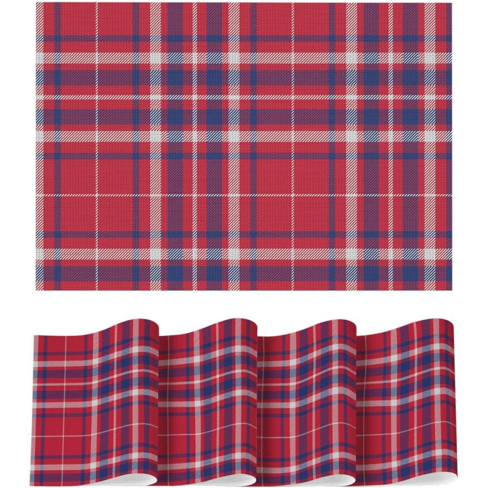 image:imageArtoid Mode Buffalo Plaid Vinyl Placemats Set of 4 12x18 Inch Washable NonSlip Heat Resistant Plastic Place Mats for Party Dining Table YellowWhiteRedBlue