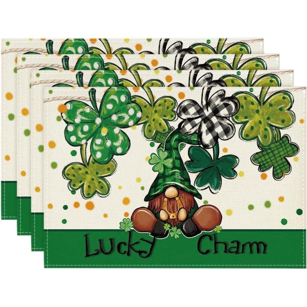 image:imageArtoid Mode Gnome Lucky Charm Lucky St Patricks Day Placemats Set of 4 12x18 Inch Seasonal Spring Table Mats for Party Kitchen Dining Decoration