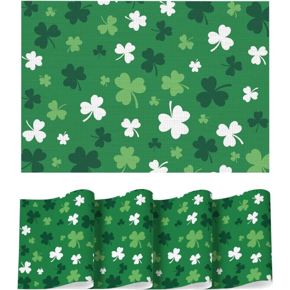image:imageArtoid Mode Green Shamrock Vinyl St Patricks Day Placemats Set of 4 12x18 Inch Wipeable NonSlip Spring PVC Place Mats for Party Kitchen Dining Decor