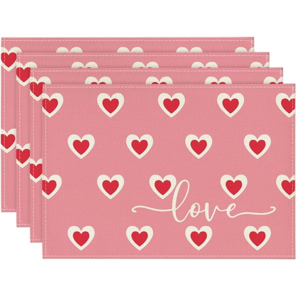 image:imageArtoid Mode Love Heart Red Placemats Set of 4 12x18 Inch Wedding Anniversary Table Mats for Party Kitchen Dining DecorationPink