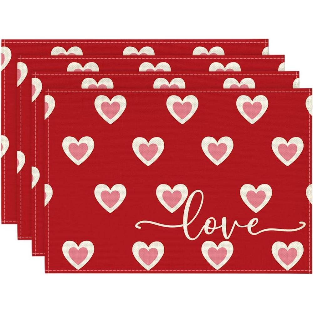 image:imageArtoid Mode Love Heart Red Placemats Set of 4 12x18 Inch Wedding Anniversary Table Mats for Party Kitchen Dining DecorationRed