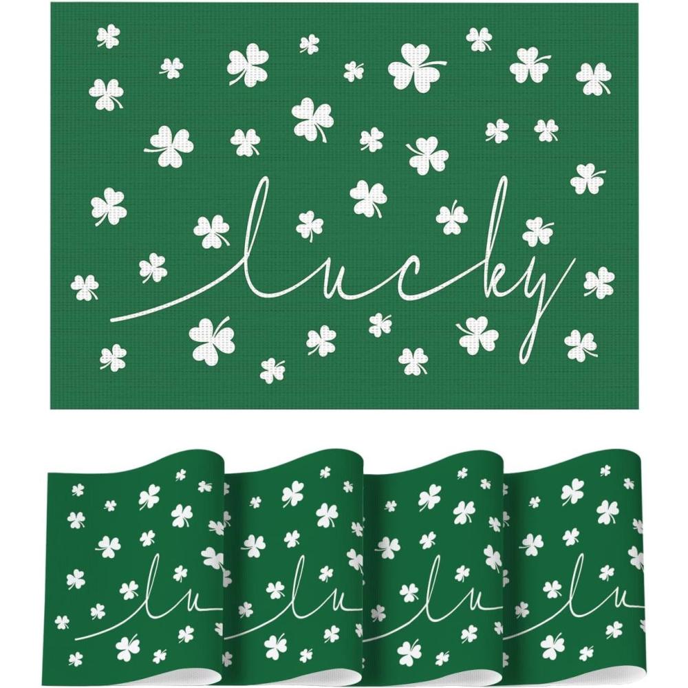 image:imageArtoid Mode Lucky Shamrock Vinyl St Patricks Day Placemats Set of 4 12x18 Inch Wipeable NonSlip Spring PVC Place Mats for Party Kitchen Dining Decor