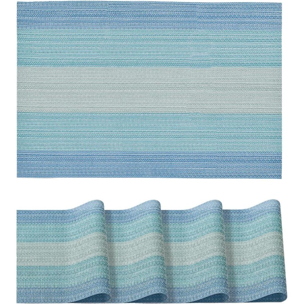 image:imageArtoid Mode Pink Vinyl Placemats Set of 4 Washable Heat Resistant NonSlip Plastic PVC Place Mats for Farmhouse Holiday Party Dining DecorBlue Stripe