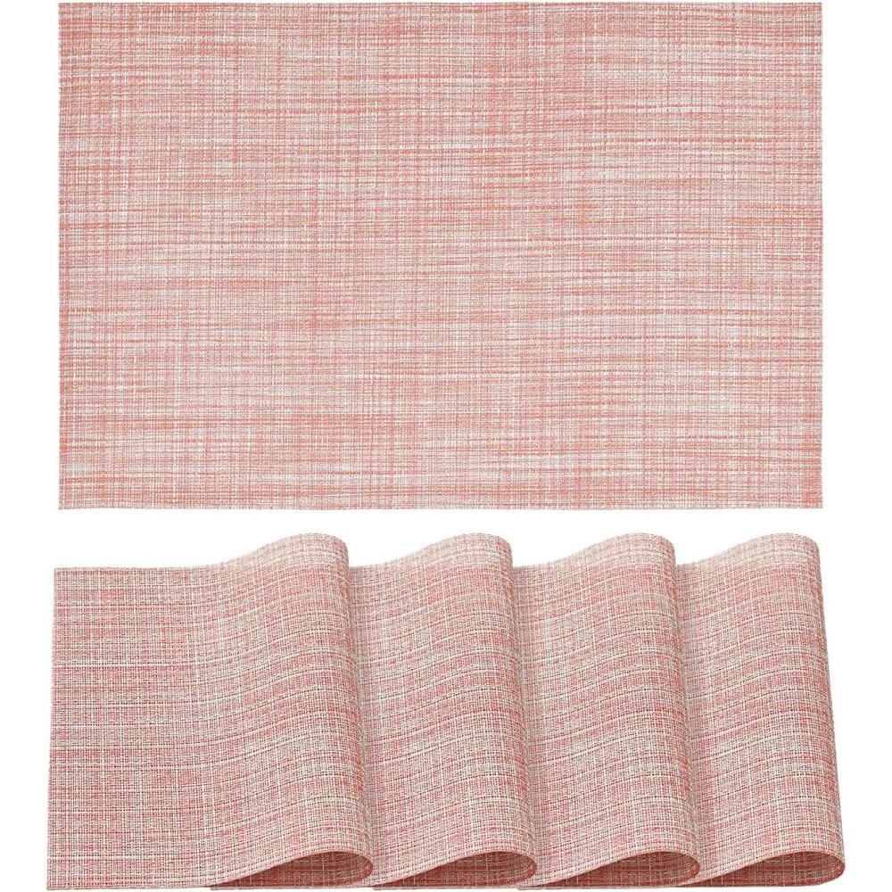 image:imageArtoid Mode Pink Vinyl Placemats Set of 4 Washable Heat Resistant NonSlip Plastic PVC Place Mats for Farmhouse Holiday Party Dining DecorPink