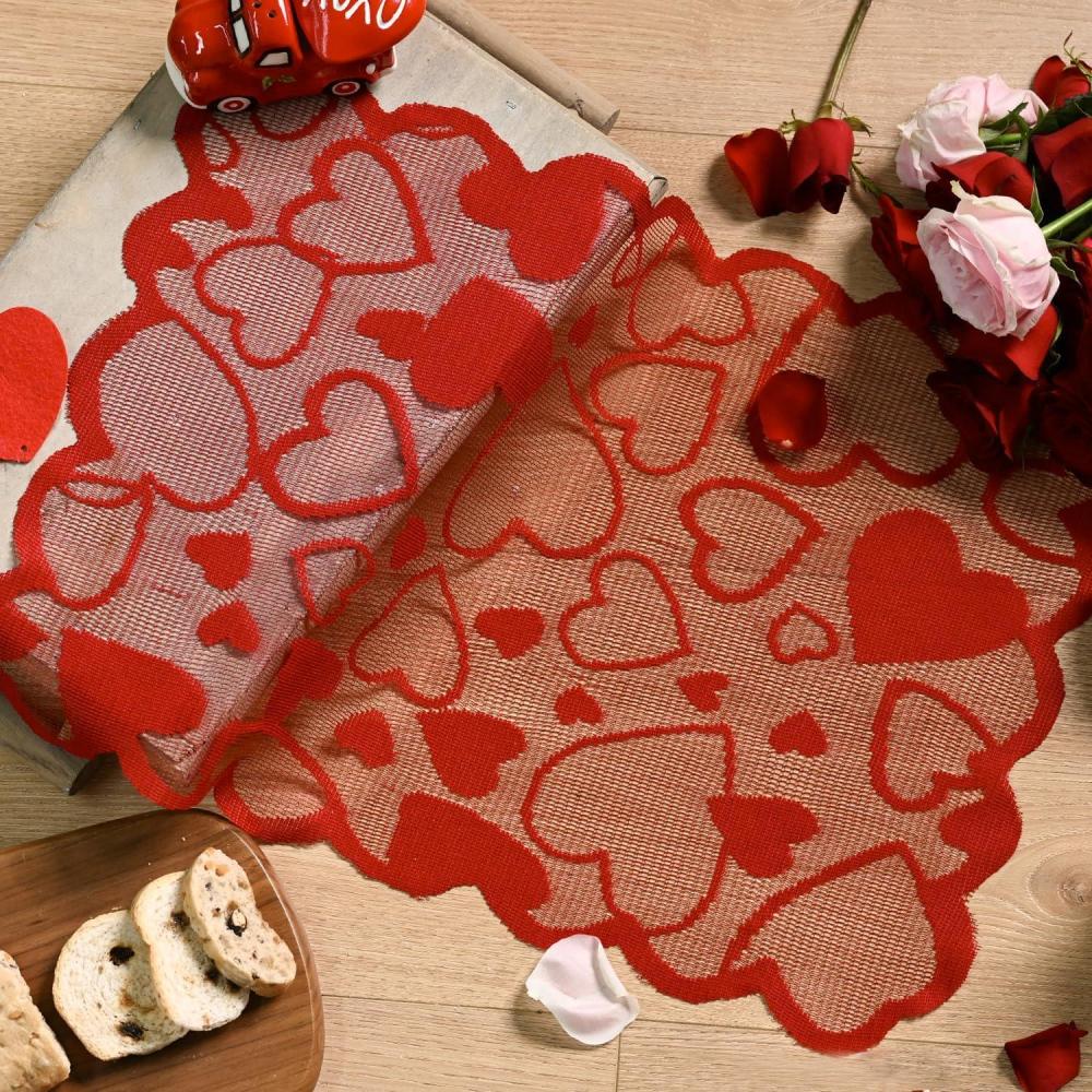 image:imageArtoid Mode Red Heart Lace Valentines Placemats Set of 4 12x18 Inch Table Mats for Wedding Anniversary Party Dining Table DecorationRed