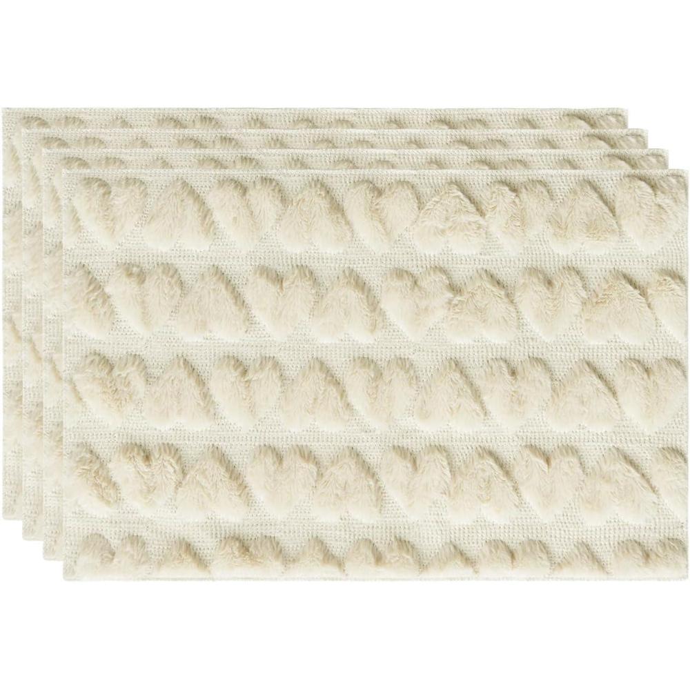 image:imageArtoid Mode Red Heart Placemats 12x18 Inch Seasonal Soft Plush Faux Fur Wool Table Mats for Party Kitchen Dining Decoration Set of 4Beige
