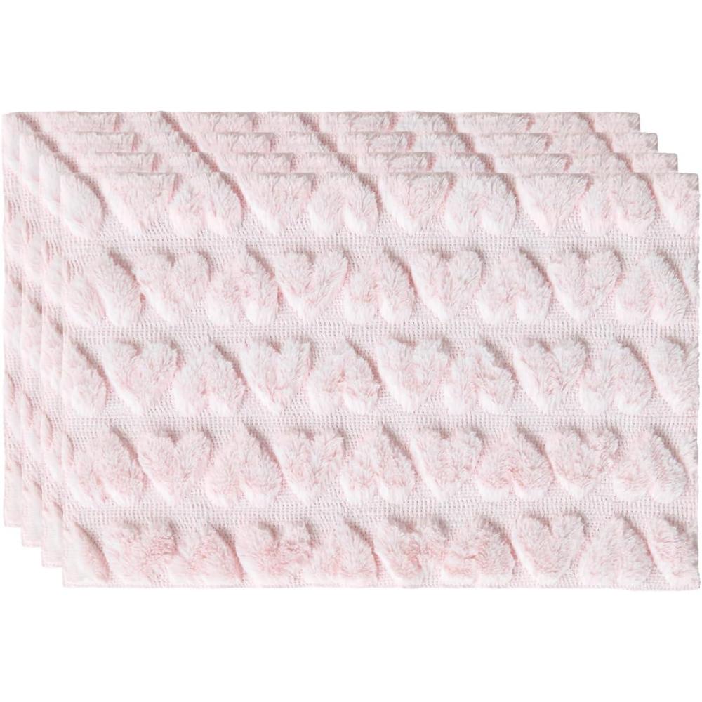 image:imageArtoid Mode Red Heart Placemats 12x18 Inch Seasonal Soft Plush Faux Fur Wool Table Mats for Party Kitchen Dining Decoration Set of 4Pink