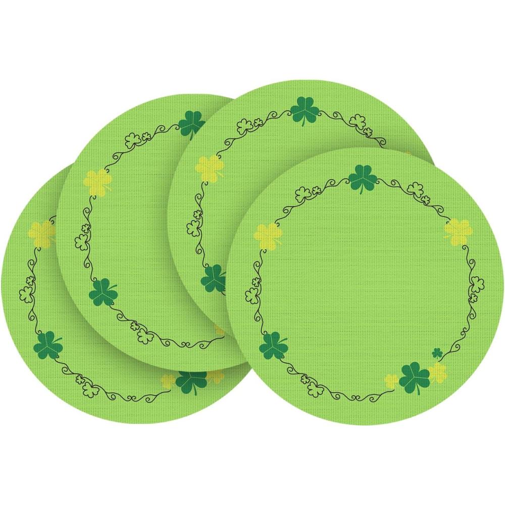 image:imageArtoid Mode Shamrock Green Vinyl St Patricks Day Round Placemats Set of 4 15 Inch Wipeable Spring PVC Woven Table Mats for Party Kitchen Dining Decor