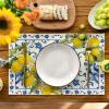 Artoid Mode Lemon Blue and White Porcelain Summer Placemats Set of 4, 12×18 Inch Vanilla Holiday Table Mats for Party Kitchen Dining Decoration