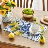 Artoid Mode Lemon Blue and White Porcelain Summer Placemats Set of 4, 12×18 Inch Vanilla Holiday Table Mats for Party Kitchen Dining Decoration