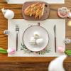Artoid Mode Rabbit Bunny Flowers Easter Placemats for Dining Table, 12 x 18 Inch Spring Summer Seasonal Holiday Rustic Vintage Washable Table Mats Set of 4(Off-white)