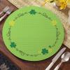 Artoid Mode Shamrock Green Vinyl St. Patrick’s Day Round Placemats Set of 4, 15 Inch Wipeable Spring PVC Woven Table Mats for Party Kitchen Dining Decor
