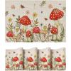 Artoid Mode Beige Mushroom Moth Flowers Placemats Set of 4, 12×18 Inch Plastic Woven Wipeable Non-Slip PVC Place Mats for Party Kitchen Dining Decor(Beige)