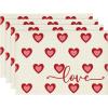 Artoid Mode Love Heart Red Placemats Set of 4, 12×18 Inch Wedding Anniversary Table Mats for Party Kitchen Dining Decoration(Beige)