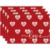 Artoid Mode Love Heart Red Placemats Set of 4, 12×18 Inch Wedding Anniversary Table Mats for Party Kitchen Dining Decoration(Red)