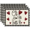 Artoid Mode Oh How He Love Us Valentine Placemats Set of 4, 12×18 Inch Holiday Anniversary Table Mats for Party Kitchen Dining Decoration