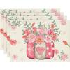 Artoid Mode Rose Vase Mother’s Day Placemats Set of 4, 12×18 Inch Seasonal Spring Holiday Table Mats for Party Kitchen Dining Decoration