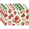 Artoid Mode Strawberry Fruit Summer Placemats Set of 4, 12×18 Inch Seasonal Spring Holiday Table Mats for Party Kitchen Dining Decoration(Beige/Strawberry)