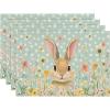 Artoid Mode Yellow Bunny Polka Dot Easter Placemats Set of 4, 12×18 Inch Flower Seasonal Spring Holiday Table Mats for Party Kitchen Dining Decoration(Blue)