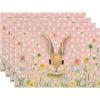 Artoid Mode Yellow Bunny Polka Dot Easter Placemats Set of 4, 12×18 Inch Flower Seasonal Spring Holiday Table Mats for Party Kitchen Dining Decoration(Pink)