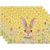 Artoid Mode Yellow Bunny Polka Dot Easter Placemats Set of 4, 12×18 Inch Flower Seasonal Spring Holiday Table Mats for Party Kitchen Dining Decoration(Yellow)