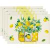 Artoid Mode Yellow Stripes Vase Lemon Summer Placemats Set of 4, 12×18 Inch Seasonal Spring Table Mats for Party Kitchen Dining Decoration