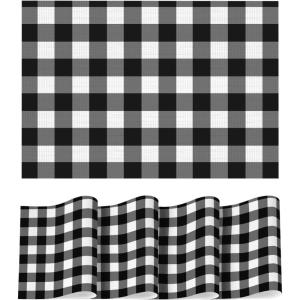 Artoid Mode Buffalo Plaid Vinyl Placemats Set of 4, 12×18 Inch Washable Non-Slip Heat Resistant Plastic Place Mats for Party Dining Table, Yellow/White(Black/White)