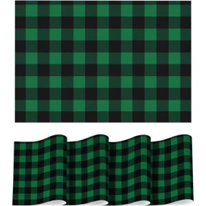 Artoid Mode Buffalo Plaid Vinyl Placemats Set of 4, 12×18 Inch Washable Non-Slip Heat Resistant Plastic Place Mats for Party Dining Table, Yellow/White(Black/Green)