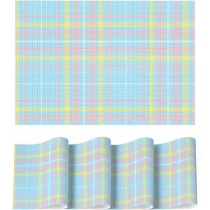 Artoid Mode Buffalo Plaid Vinyl Placemats Set of 4, 12×18 Inch Washable Non-Slip Heat Resistant Plastic Place Mats for Party Dining Table, Yellow/White(Blue)