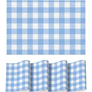 Artoid Mode Buffalo Plaid Vinyl Placemats Set of 4, 12×18 Inch Washable Non-Slip Heat Resistant Plastic Place Mats for Party Dining Table, Yellow/White(Blue/White)