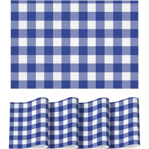 Artoid Mode Buffalo Plaid Vinyl Placemats Set of 4, 12×18 Inch Washable Non-Slip Heat Resistant Plastic Place Mats for Party Dining Table, Yellow/White(Navy/White)