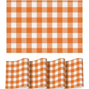 Artoid Mode Buffalo Plaid Vinyl Placemats Set of 4, 12×18 Inch Washable Non-Slip Heat Resistant Plastic Place Mats for Party Dining Table, Yellow/White(Orange/White)