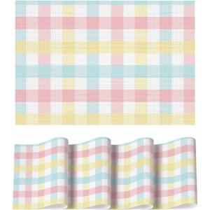 Artoid Mode Buffalo Plaid Vinyl Placemats Set of 4, 12×18 Inch Washable Non-Slip Heat Resistant Plastic Place Mats for Party Dining Table, Yellow/White(Pink/Blue)