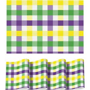 Artoid Mode Buffalo Plaid Vinyl Placemats Set of 4, 12×18 Inch Washable Non-Slip Heat Resistant Plastic Place Mats for Party Dining Table, Yellow/White(Purple/Green)