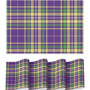 Artoid Mode Buffalo Plaid Vinyl Placemats Set of 4, 12×18 Inch Washable Non-Slip Heat Resistant Plastic Place Mats for Party Dining Table, Yellow/White(Purple)