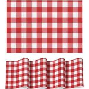 Artoid Mode Buffalo Plaid Vinyl Placemats Set of 4, 12×18 Inch Washable Non-Slip Heat Resistant Plastic Place Mats for Party Dining Table, Yellow/White(Red/White)