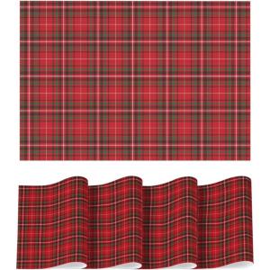 Artoid Mode Buffalo Plaid Vinyl Placemats Set of 4, 12×18 Inch Washable Non-Slip Heat Resistant Plastic Place Mats for Party Dining Table, Yellow/White(Red/Green)