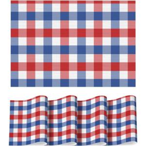 Artoid Mode Buffalo Plaid Vinyl Placemats Set of 4, 12×18 Inch Washable Non-Slip Heat Resistant Plastic Place Mats for Party Dining Table, Yellow/White(Red/Blue/White)