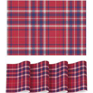 Artoid Mode Buffalo Plaid Vinyl Placemats Set of 4, 12×18 Inch Washable Non-Slip Heat Resistant Plastic Place Mats for Party Dining Table, Yellow/White(Red/Blue)