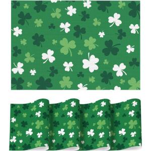 Artoid Mode Green Shamrock Vinyl St. Patrick’s Day Placemats Set of 4, 12×18 Inch Wipeable Non-Slip Spring PVC Place Mats for Party Kitchen Dining Decor