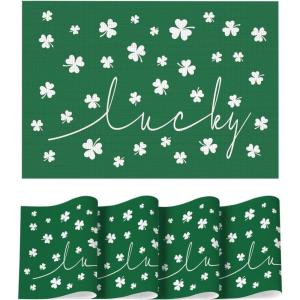 Artoid Mode Lucky Shamrock Vinyl St. Patrick’s Day Placemats Set of 4, 12×18 Inch Wipeable Non-Slip Spring PVC Place Mats for Party Kitchen Dining Decor