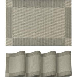 Artoid Mode Pink Vinyl Placemats Set of 4, Washable Heat Resistant Non-Slip Plastic PVC Place Mats for Farmhouse Holiday Party Dining Decor(B-gold)